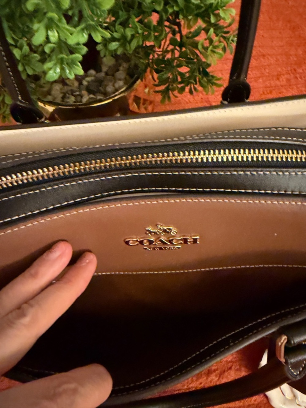 Coach Brown Signature Canvas Satchel with Black Trim - Picture 7 of 16